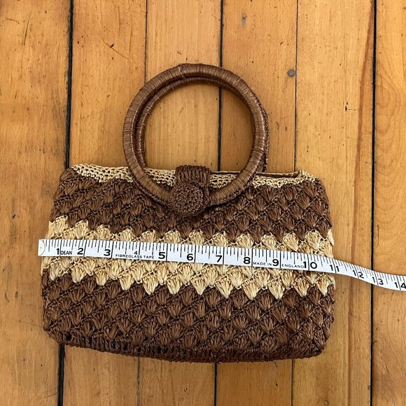 Vintage Two-Tone Lined Straw Bag With Circular Handle - Picture 6 of 6